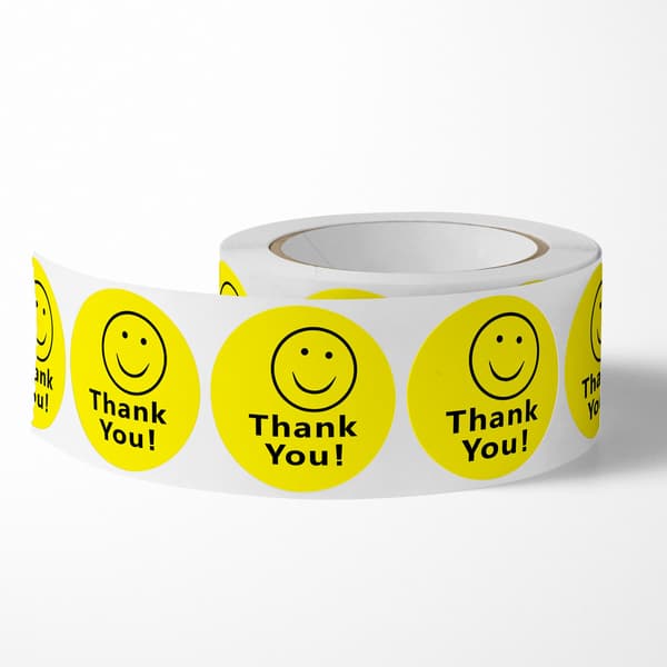 #500 stk Forseglede Temastikker - Takk Emoji Smiley, Gavemerke#