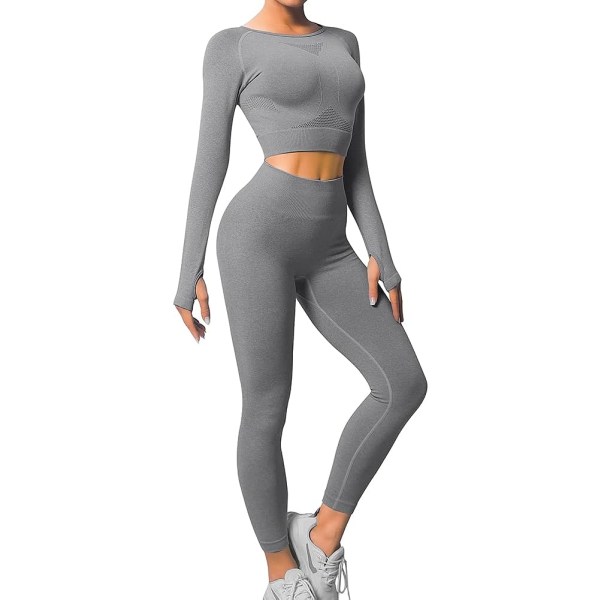 2-delad träningsoutfit för kvinnor - sömlösa leggings och set med Crop Top