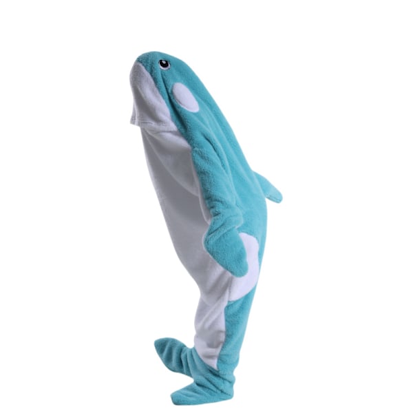 Haisek sovepose teppe tegneserie dyr jumpsuit flanell menn og kvinner hjemmeklær hai pyjamas Himmelsblå hval qd Sky blue whale 210