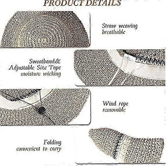 Solhatt Floppy Straw Hat Bred Brim Vikbar UV-skydd Bucket Sommar Strandhatt för Flickor Kvinnor