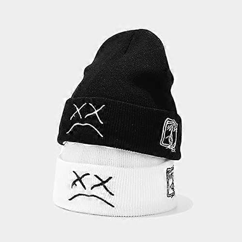 Mote Høst Vinter Varme Lue Broderi Bomull Caps Menn Kvinner Strikkede Hip Hop Hatter hvit