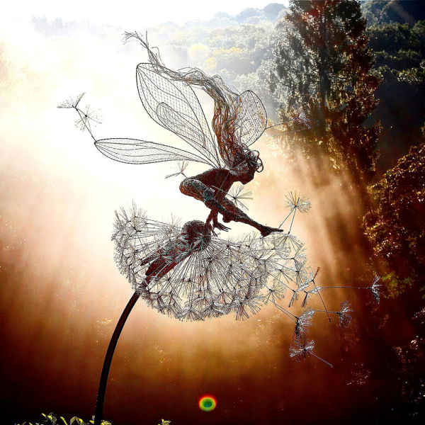 Dansande Fairy Maskros Staty Ornament Stakes Dandelion C