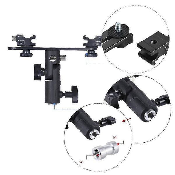 Dobbelt Flash Beslag 2-hot Shoe Mount Speedlight Stativ Paraplyholder Flash Filllight Beslag Til Dslr Kamera