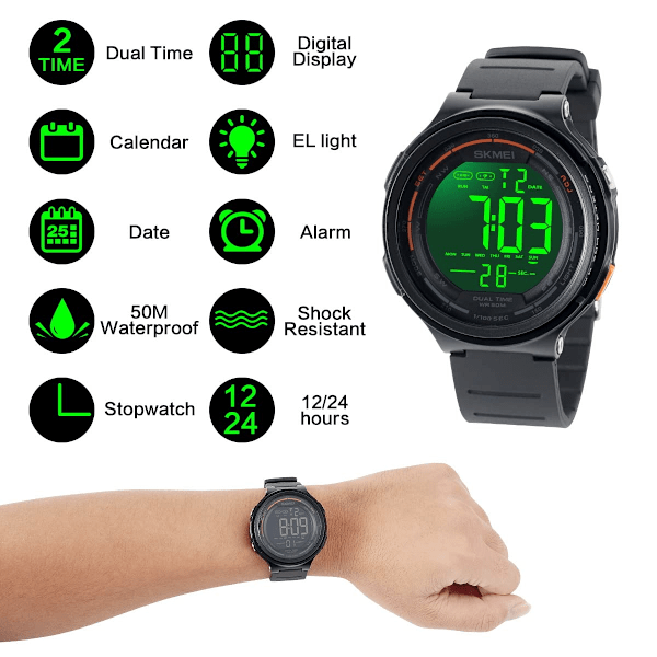 Smart digital vattentät watch för barn, 50M (svart)