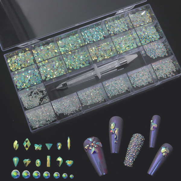 Oregelbundna Rhinestones Flatback Nail Jewels 3D-dekorationer Diamantliknande stenar Gems Set för Nail Art DIY Flat Strass 10