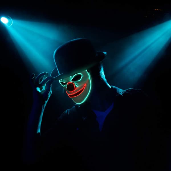 Halloween-maske, LED-maske med 3 blitsmoduser klovnemaske for barn