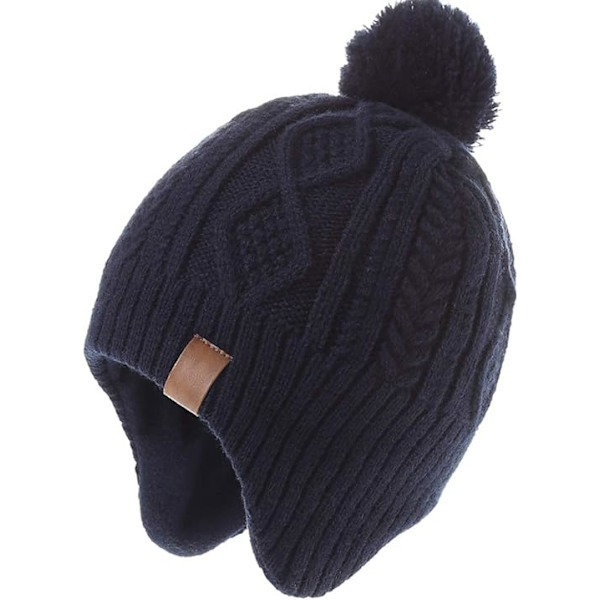 Blue Boys Stickad Hatt Barn Håll Varm Bomber Hat Protect Ears