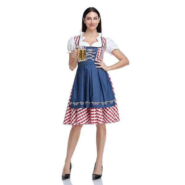 Naisten Oktoberfest Olutapulainen Puku Baijerilainen Perinteinen Dirndl-mekko W Denim Red Check M