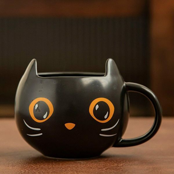 Halloween presenter Svart kattkopp med cap Söt Kitty Unik keramisk kaffemugg för kontor och black