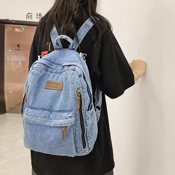 Enkel reseryggsäck Fritidssäck Casual axlar Bokväska med dragkedjefickor Utomhusresor Camping Dagsäckar light blue