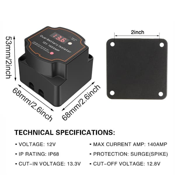 Dubbel batteriisolator digital display spänningskänsligt relä