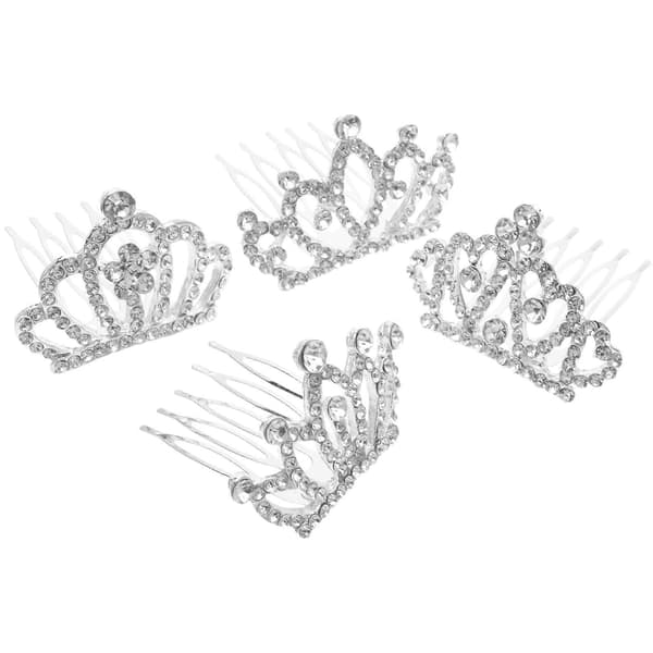 4 stk Mini Tiara Barnekrone Rhinestone Kronekam til Bursdagsfest og Forestilling