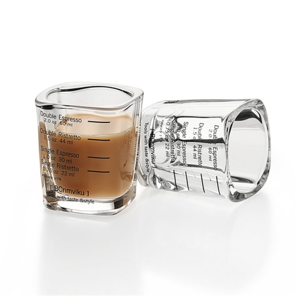 2 st mätkopp 2 uns/60 ml mini flytande glas hög espresso förtjockad glaskopp med svart linje