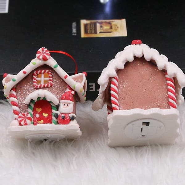 3 stk. julebelyst pepperkakehus ornament miniatyr