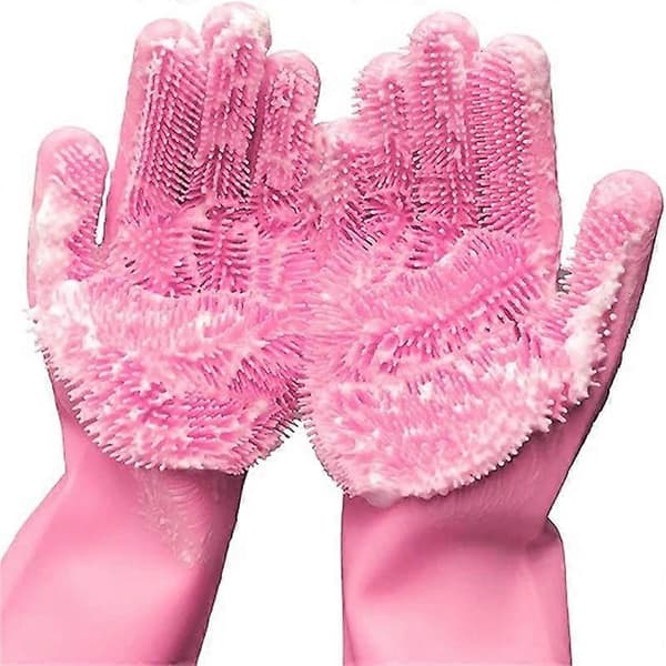 Opvask Rengøring Svampehandsker Genanvendelige Silikone Børste Skrubbehandsker pink
