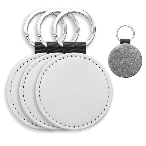 10-pack sublimeringsämnen PU-läder DIY värmeöverföring nyckelring (silver rund)