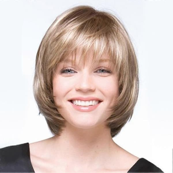 Kvinnors mode blond högtemperaturfiber kort rak hårperuk hårstycke QinHai