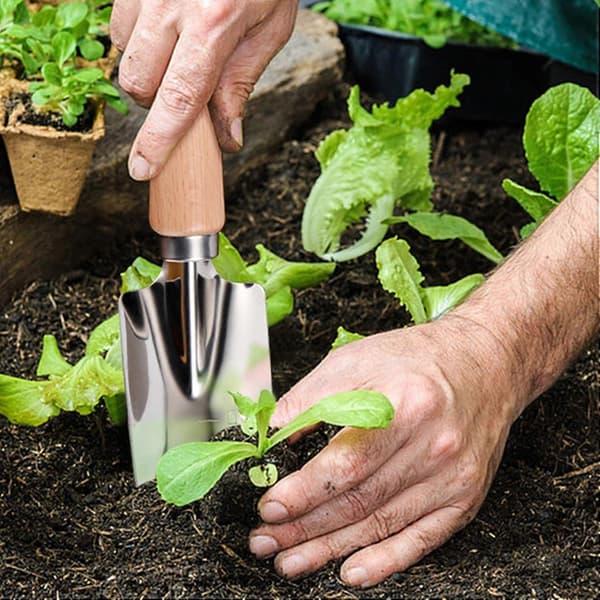Hagespade i rustfritt stål, solid og bærbar multifunksjonell plantespade for innendørs og utendørs planting