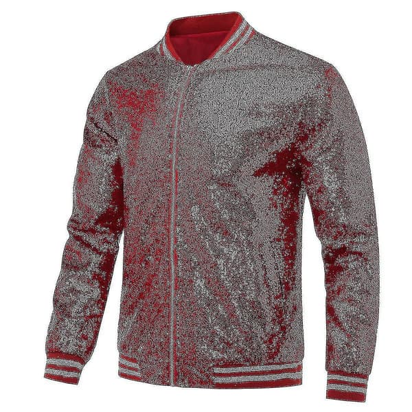 Paljetter För män Casual Jacket Party Bomber Dragkedja XS