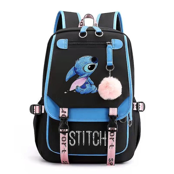 Stitch USB Oppladbar skolesekk Mannlig og kvinnelig studentryggsekk Ryggsekk_a BLUE