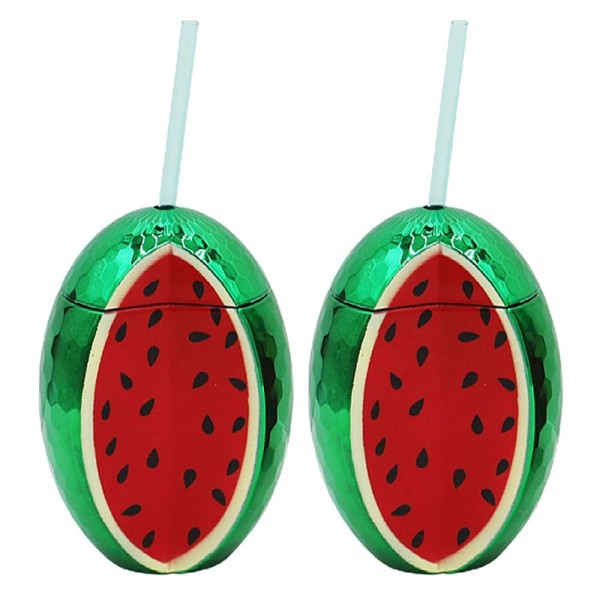 2 STK Vattenmelon Plast Cup Halm Cup Juice Mugg 2PCS