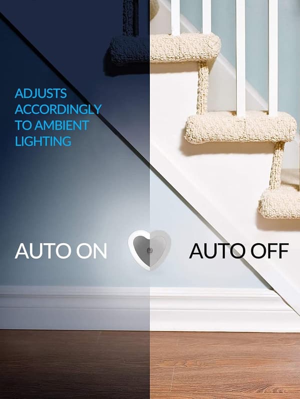 Hjerteformet natlampe med automatisk skumring til daggry-sensor (hvid)