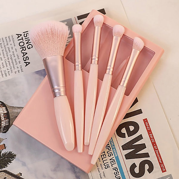 5 stk./sæt Makeupbørste med makeupspejl Ansigts skønhedsværktøjer Pink