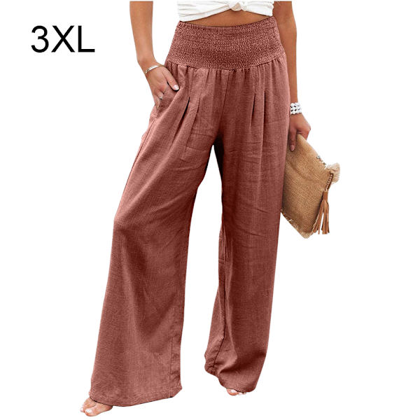 Kvinnliga sommarbyxor Fickor Lösa Casual Wide Leg Lounge Orange Red XXXL