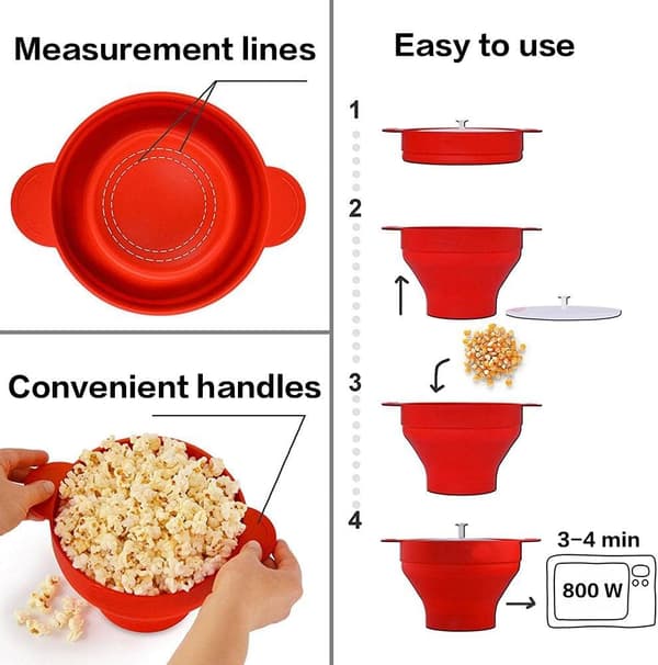 Kokoontaitettava silikoninen popcornkulho, punainen