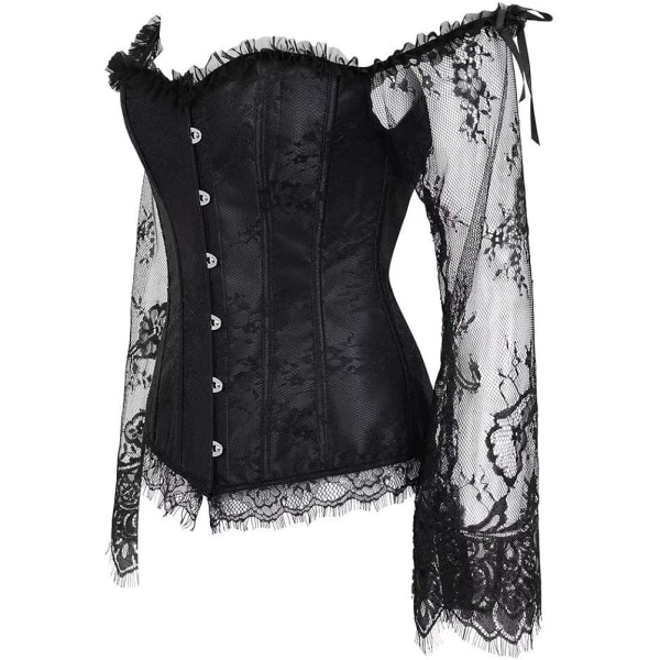 Korsetter for kvinner Overbust Bustier Topp Gotisk Sexy Skulder 8127black 3XL