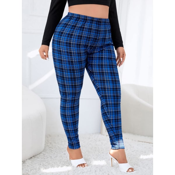 Dame Plus Size Rutete Leggings med høy midje Skinny Bukser XXL