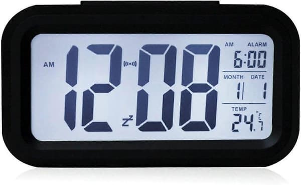 Digital trådløs batteridrevet vekkerklokke med dato, temperatur