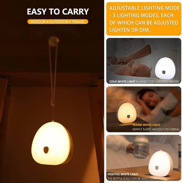 LED nattlys for barn, 3 farger dimbart pleie nattlys m