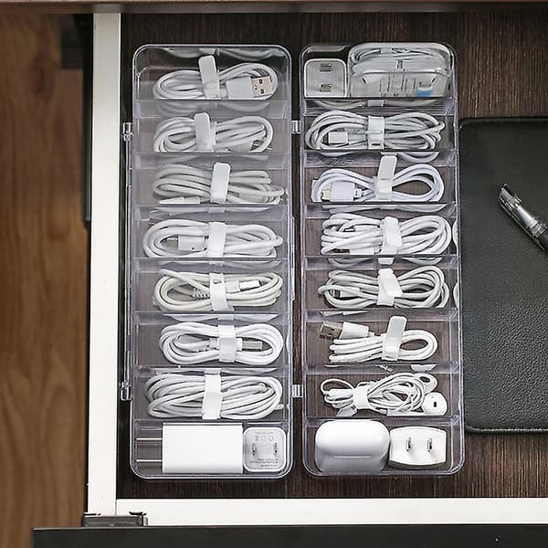Cable Storage Box Transparent Plastic Data Line Storage Container For Desk Stationery Multifunctional Headset Data Charging Line G white