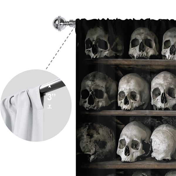 Köksgardiner Skull Halloween Topper Kort Panel Dekor Draperier Style-6 W:28"x H:47"*2 Panels