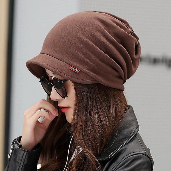 4 farger Damemote Skjerf&hatt med dobbel bruk Skjerflue Ny ensfarget Holde varm Peak Cap Casual Tide Høst Vinter Åkerfräkne Caps Varme og tykke Brown
