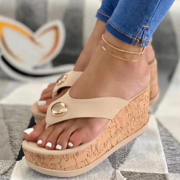 Slip On Summer Platform Sandaler Dam Skor Rund Toe Strand Platta Sandaler Tofflor khaki 42