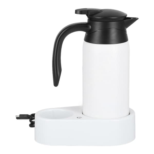 800 ml bärbara elektriska bilvattenkokare Bilvattendispenser med vit bas silikontätningsringlock för resor koka vattenVit