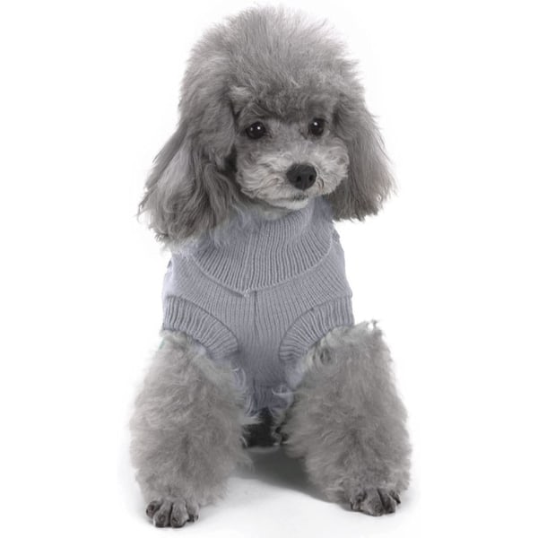 Pet Sweater, Turtleneck Knit Jumper Hundtröja Varm kappa Söt valp Kattkläder grey xs