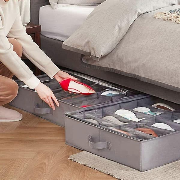 Oppbevaringsboks for sko under seng, stor kapasitet, flere rom, sammenleggbar design, skobeholder med håndtak