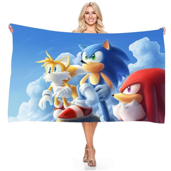 Børne superblød bomuld strandhåndklæde Sonic The Hedgehog A 70*140cm