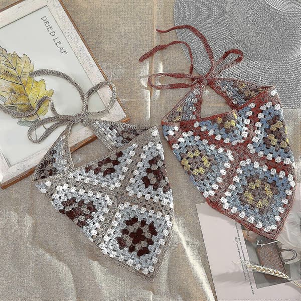 Heklet Bandana Heklet Blomsterhodebånd Damehodebånd (Khaki + Brun) (santanxing)