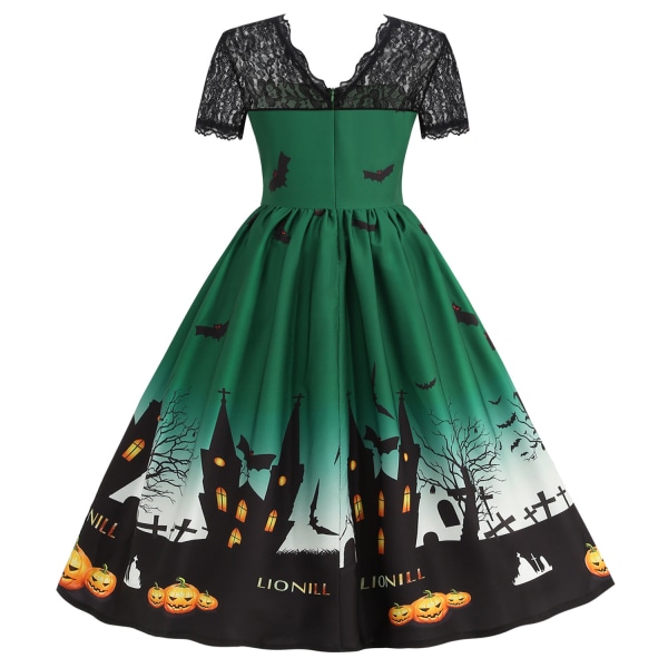 Naisten pyöreäkauluksinen rento Halloween-mekko green L