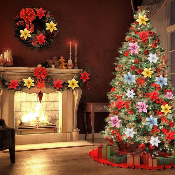 30st Weihnachtsdekoration Blumen,Schneeflocken Deko,Blume für Silber