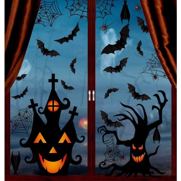 Halloween Window Clings Stickers - 7 ark med fladdermöss och spindlar