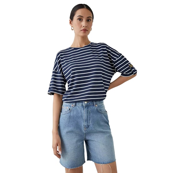 Principles Dame/Dame Kontraststripet T-skjorte Navy 12 UK