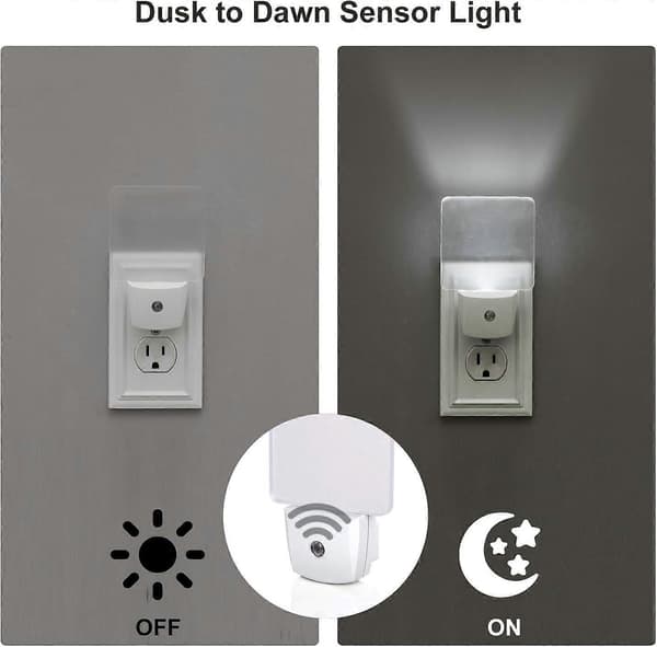 Plug-in LED Nattlys med Lyssensor, Automatisk Skumring-til-Daggry-Sensor, LED Nattlys for Bad, Gang, Soverom, Stue, Dagslys, 4-pakning