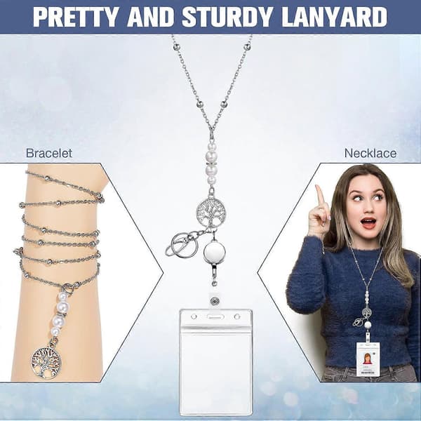 3 sæt udtrækkelige badge-rulle-lanyards med ID-holder, perle-lanyard