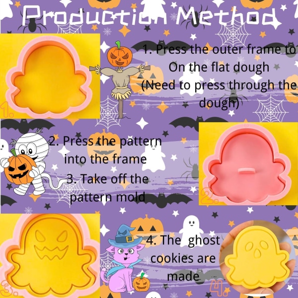 Ghost Cookie Cutter Sett - 10 deler plaststempel for Halloween-baking
