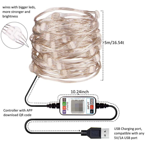USB bluetooth lightstring telefon APP smart koppartråd dekorativ